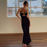 Black Cross-Strap Ankle Length Dress